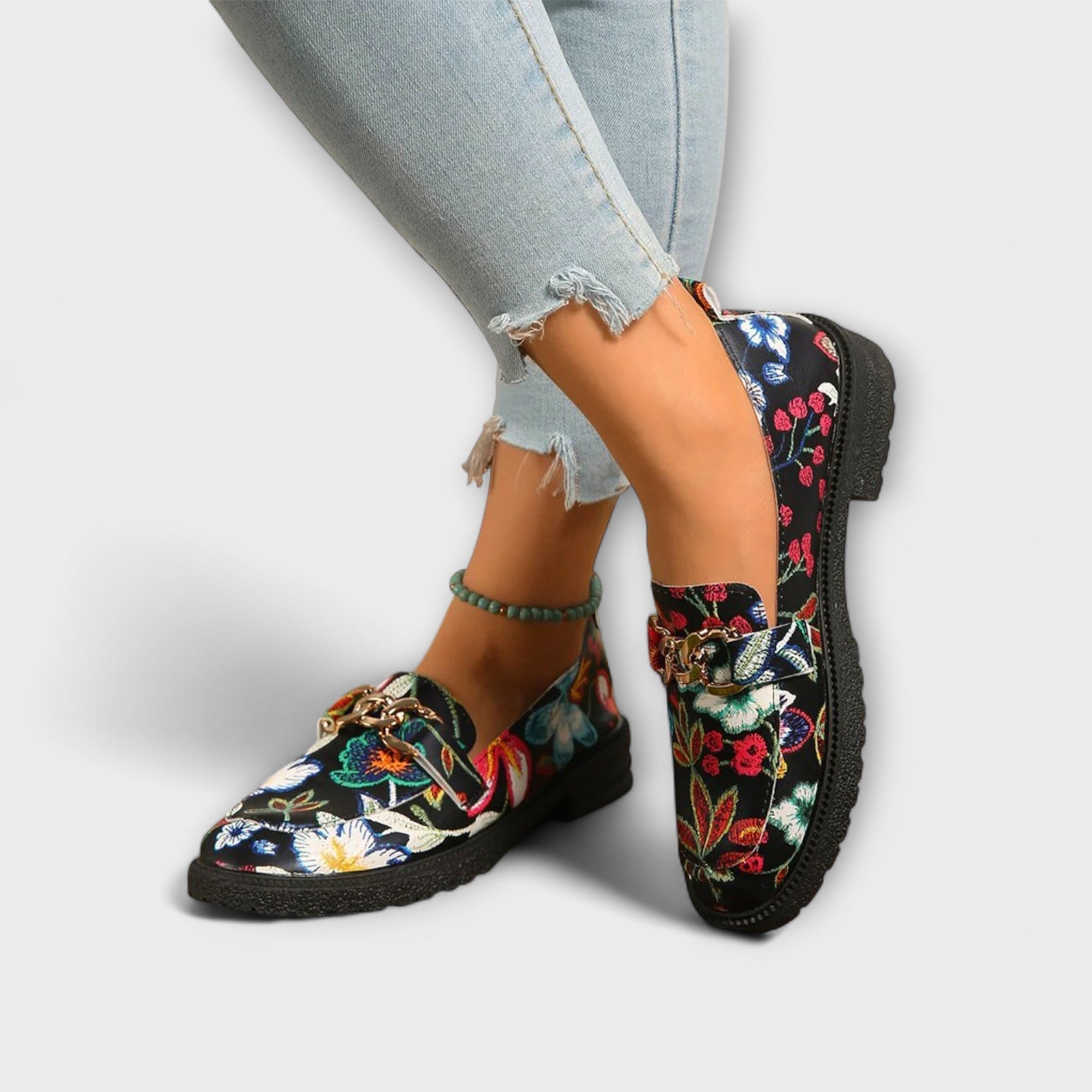 Orla – Flerfärgade Loafers med Blommönster