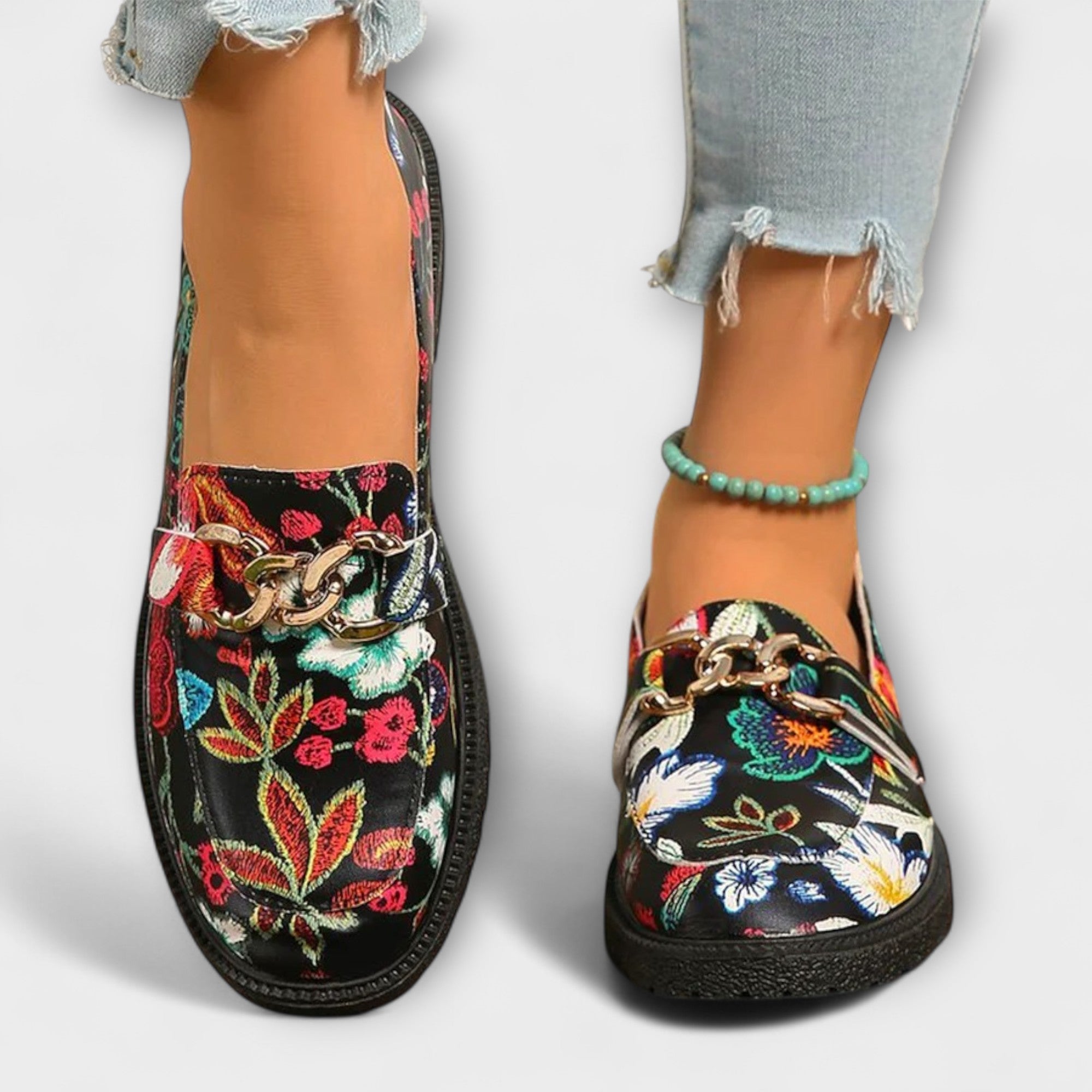 Orla – Flerfärgade Loafers med Blommönster