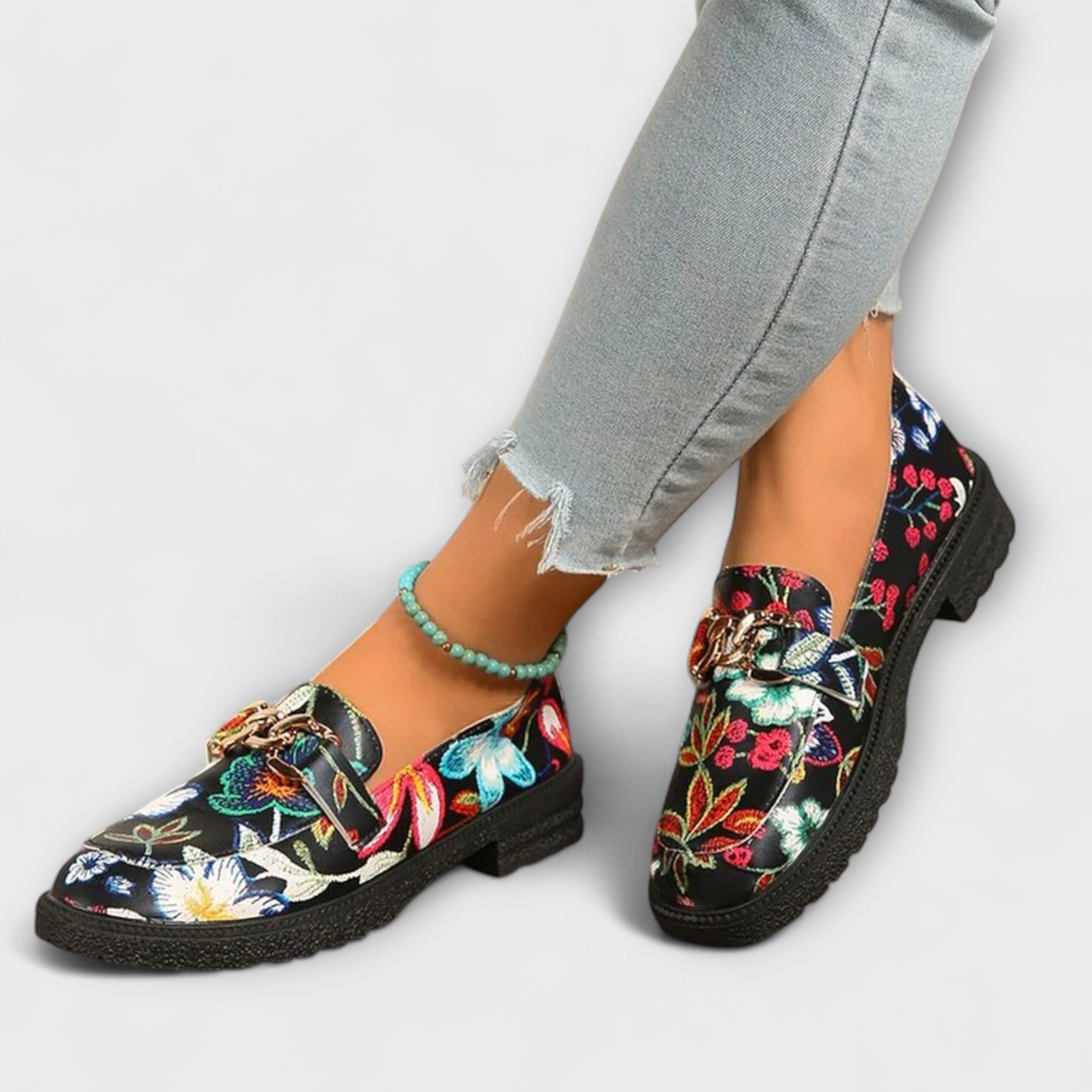 Orla – Flerfärgade Loafers med Blommönster