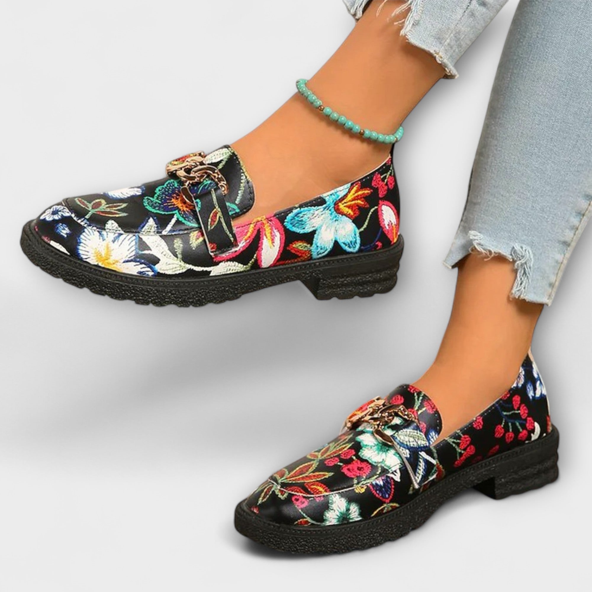 Orla – Flerfärgade Loafers med Blommönster
