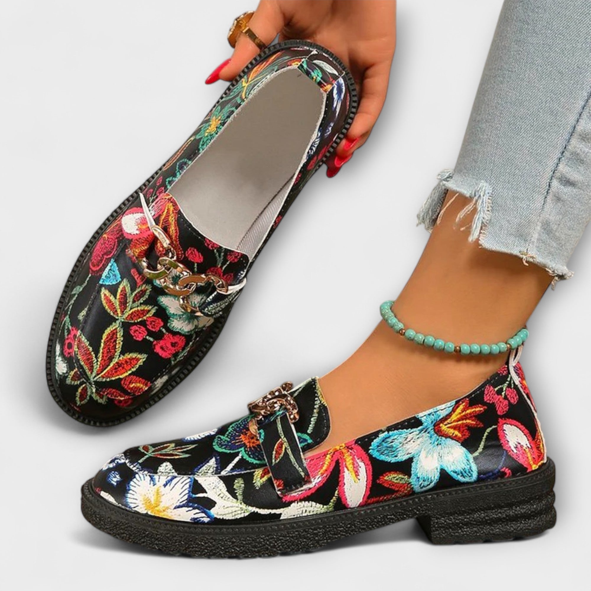 Orla – Flerfärgade Loafers med Blommönster