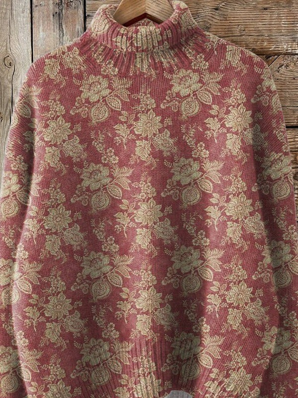 Ros | Retro Rostryckt Turtleneck Tröja