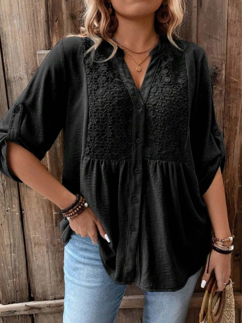 Noor – Blus med V-hals och knappar
